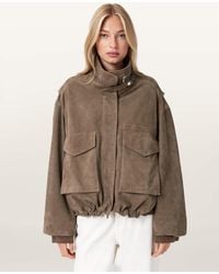 AllSaints - Clay Funnel Neck Suede Cropped Jacket - Lyst
