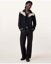 AllSaints - Endleton Contrast Leather Bomber Jacket,, /Ecru - Lyst