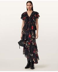 AllSaints - Lyocell Alma Floral Frill Top, /Us 2 - Lyst