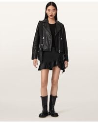 AllSaints - Luana Asymmetric Leather Mini Skirt - Lyst