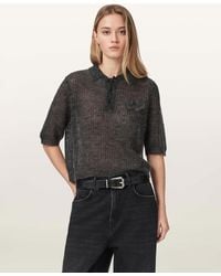 AllSaints - Anabel Pointelle Embroidered Polo T-Shirt - Lyst