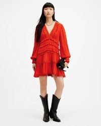 AllSaints - Zora Ruffle V-neck Mini Dress, - Lyst