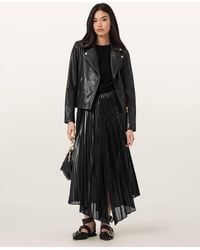 AllSaints - Polyester Jax Pleated Midi Skirt, /Us 2 - Lyst