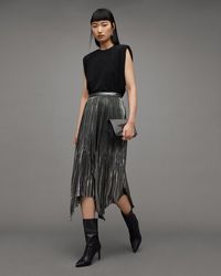 AllSaints - Lerin Metallic Asymmetric Midi Skirt, - Lyst