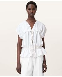 AllSaints - Lyocell/Linen Remy Gathered Top, /Us 4 - Lyst