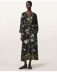 AllSaints - Diana Contrast Print Midi Dress - Lyst
