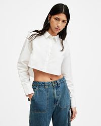AllSaints - Averie Cropped Relaxed Fit Shirt - Lyst