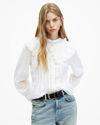 AllSaints - Olea Removable Collar Pintucked Shirt - Lyst