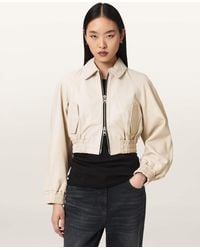 AllSaints - Anouk Cropped Leather Bomber Jacket - Lyst