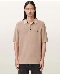 AllSaints - Aspen Waffle Texture Ramskull Polo Shirt - Lyst