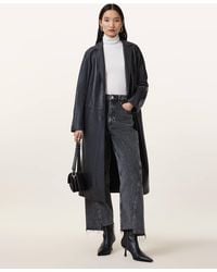 AllSaints - Aire Long Line Leather Coat - Lyst