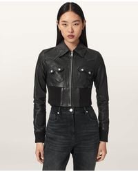 AllSaints - Lena Slim Flit Cropped Leather Jacket - Lyst
