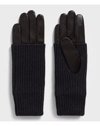 AllSaints Zoya Knit Cuff Leather Gloves - Black