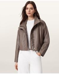 AllSaints - Ryder Funnel Neck Leather Jacket - Lyst