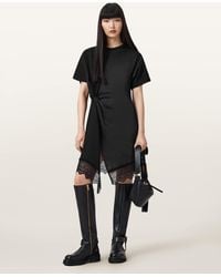 AllSaints - Lana Lace Trim Mini T-Shirt Dress - Lyst