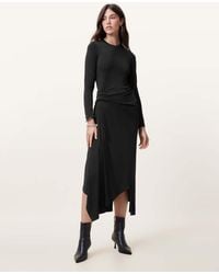 AllSaints - Rivi Draped Long Sleeve Midi Dress - Lyst