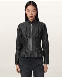 AllSaints - Clo Pleated Leather Jacket - Lyst