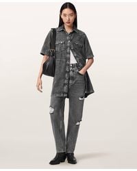 AllSaints - Daisy Tapered Leg Distressed Denim Jeans - Lyst