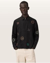 AllSaints - Laurel Long Sleeve Embroidered Zip Up Shirt - Lyst