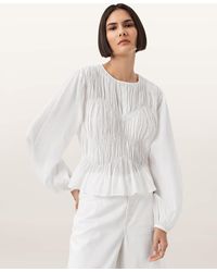 AllSaints - Cotton/Viscose Melani Round Neck Gathered Top, /Us 2 - Lyst
