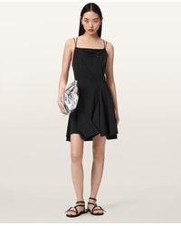AllSaints - Claire Asymmetrical Draped Mini Dress - Lyst
