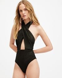 AllSaints - Eleanor Metallic Halter Neck Swimsuit - Lyst