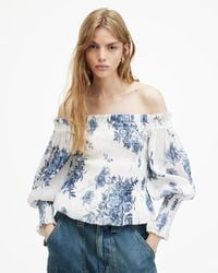 AllSaints - Lara Linen Silk Blend Floral Print Top - Lyst