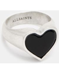AllSaints - Obi Heart Onyx Stone Signet Ring - Lyst