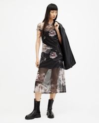 AllSaints - Hanna Valley Printed Mesh Midi Dress - Lyst