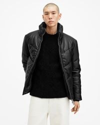 AllSaints - Oversized Leather Raya Puffer Jacket - Lyst