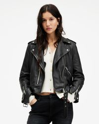 AllSaints - Balfern Heart Stud Leather Biker Jacket - Lyst