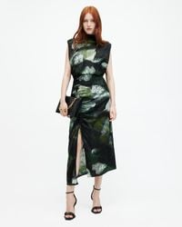 AllSaints - Isa Silk Blend Camo Print Midi Dress - Lyst