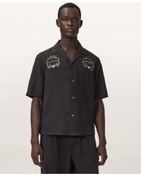 AllSaints - Klavicle Short Sleeve Linen Embroidered Shirt - Lyst