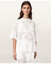 AllSaints - Amelie Oversized Short Sleeve Lace T-Shirt - Lyst