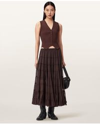 AllSaints - Viscose Eva Tiered Midi Skirt, /Us 4 - Lyst