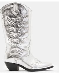 AllSaints - Dolly Metallic Leather Western Boots - Lyst