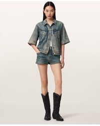 AllSaints - Asher Terry High Waisted Denim Illusion Shorts - Lyst