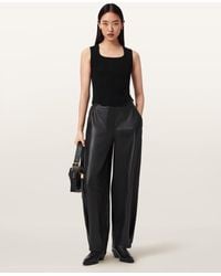 AllSaints - Etta Barrel Leg Leather Trousers - Lyst