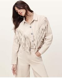 AllSaints - Marlene Fringed Denim Jacket - Lyst