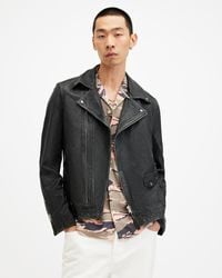 AllSaints - Rosser Cropped Leather Biker Jacket, - Lyst