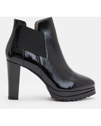 AllSaints - Sarris Block-heel Patent-leather Ankle Boots - Lyst