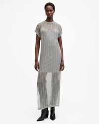 AllSaints - Giana Metallic Open Stitch Midi Dress - Lyst