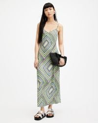 AllSaints - Bryony Luisa Print Midi Slip Dress,, Electric - Lyst