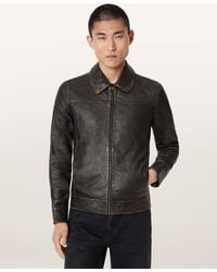 AllSaints - Alkan Zip Up Two Tone Leather Jacket - Lyst