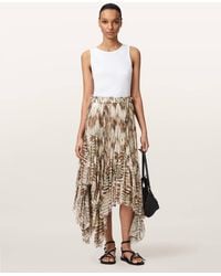 AllSaints - Viscose Danae Asymmetric Tiered Midi Skirt, /Us 2 - Lyst