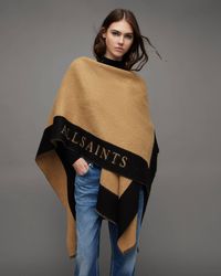 AllSaints - Saints Border Logo Wool Ruana Scarf, - Lyst