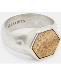AllSaints - Heli Sterling Silver Stone Hexagon Ring, - Lyst