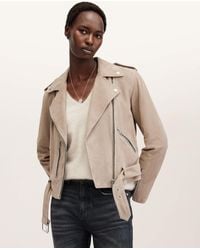 AllSaints - Balfern Belted Suede Biker Jacket - Lyst