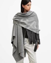 AllSaints - Rae Logo Embroidered Wool Scarf,, /Ultimate - Lyst