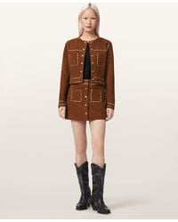 AllSaints - Alice Suede Studded Mini Skirt - Lyst